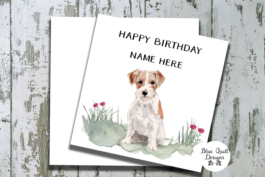 Wire Haired Jack Russell Dog Watercolour Print Personalised Birthday Card