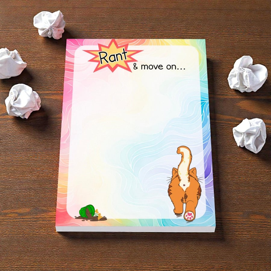Funny Cat Rant Notepad Sarcastic Desk Memo Pad, Office Gift A6