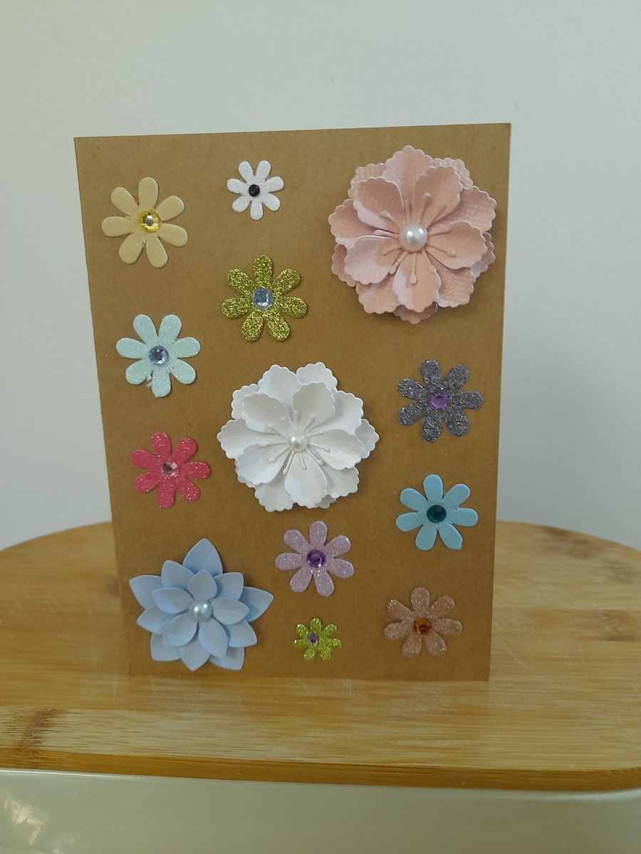 MULTI COLORED HANDMADE FLORAL CARD.