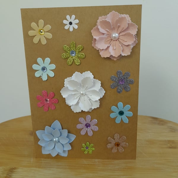 MULTI COLORED HANDMADE FLORAL CARD.