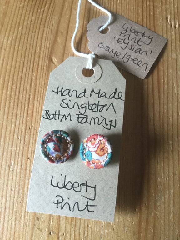 Dorset Button Earrings, Singletons with Liberty ‘Elysian’, Orange and Green