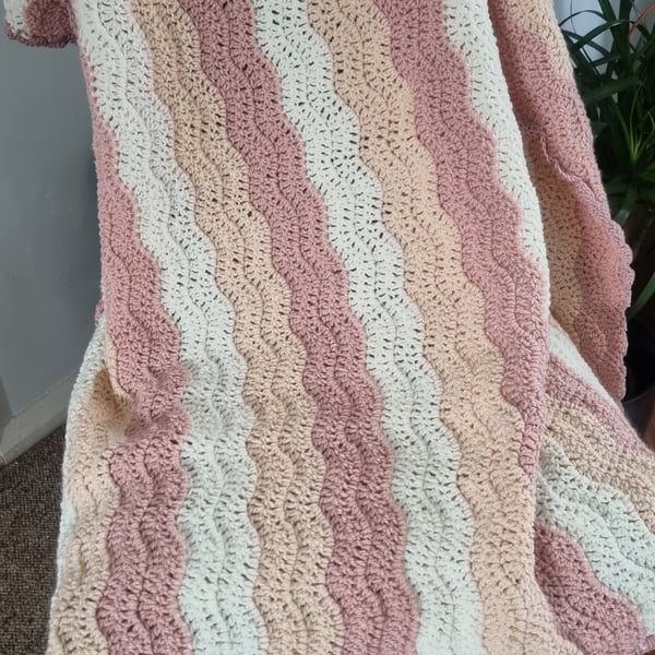 Handmade crochet baby blanket, buttermilk Blush, pram blanket,newborn baby