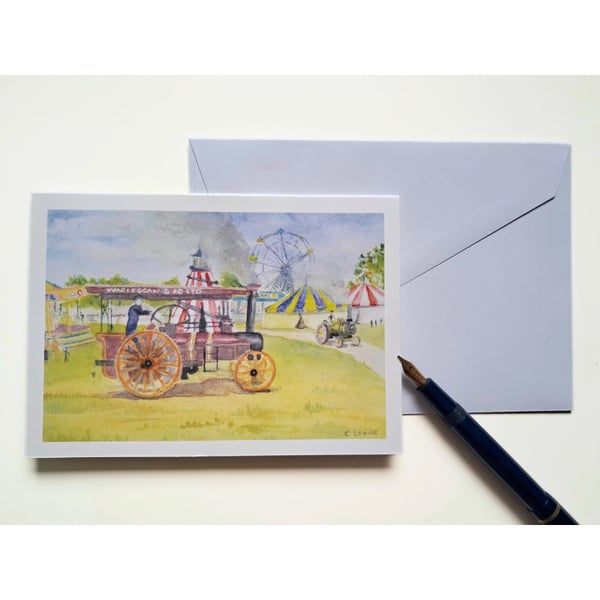 Blank greetings card Traction Engine Country Fair from original painting size A6