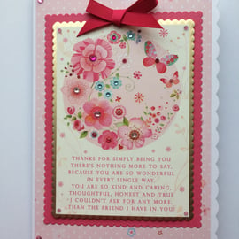 Friend Card Thanks for Being My Friend Poem Pink Butterflies Flowers