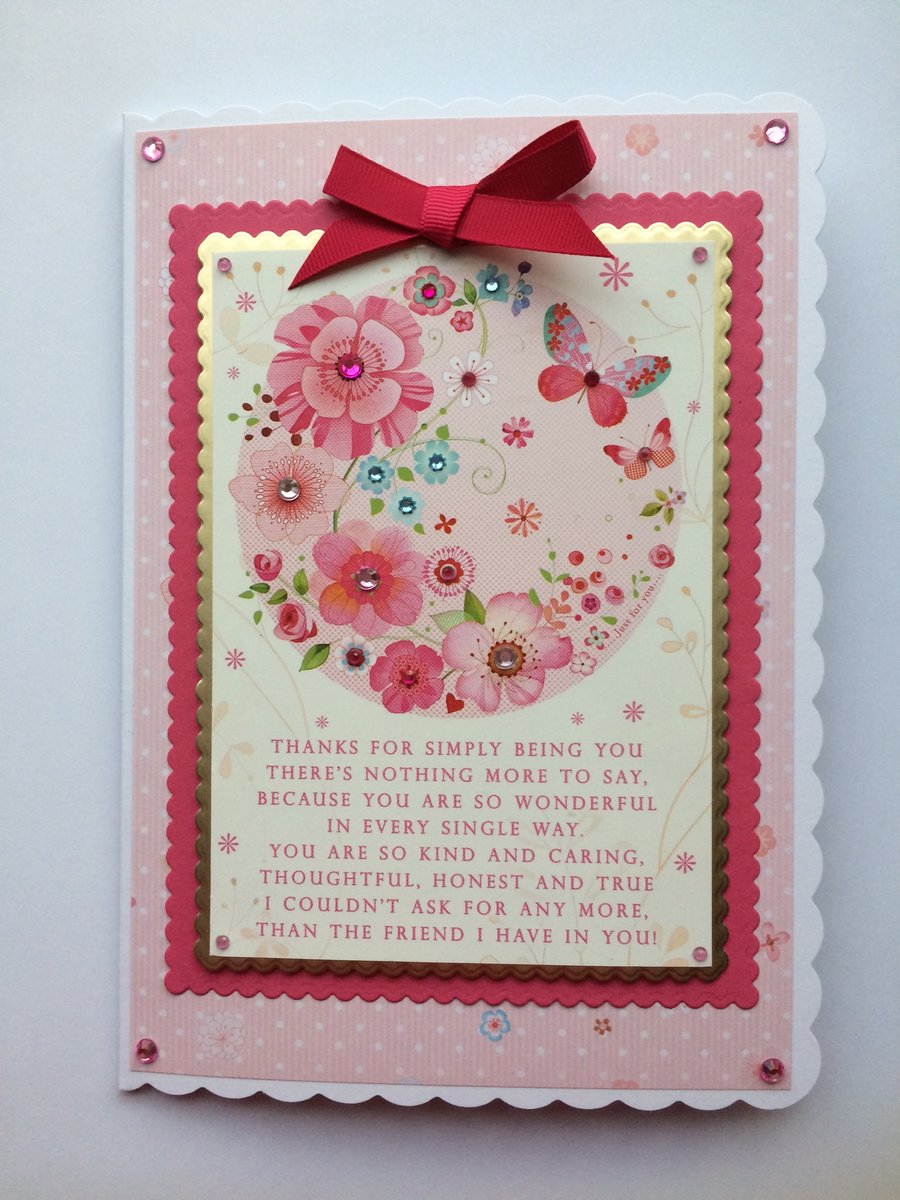 Friend Card Thanks for Being My Friend Poem Pink Butterflies Flowers