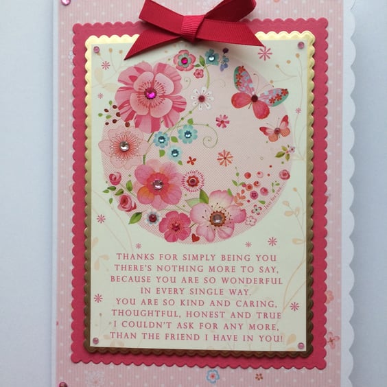 Friend Card Thanks for Being My Friend Poem Pink Butterflies Flowers