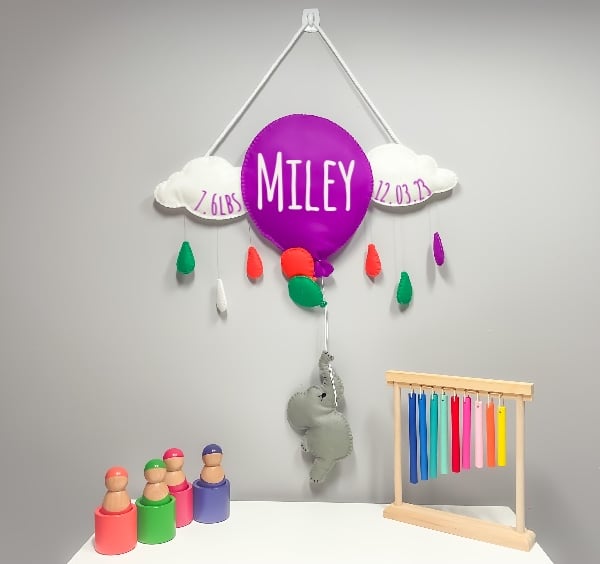 Purple Balloon - Personalised felt nursery wall and door sign