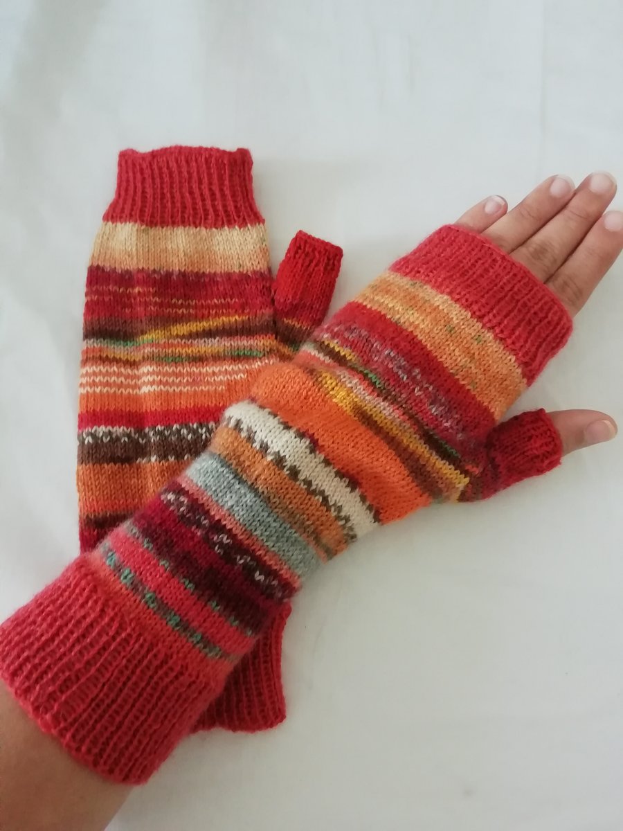 Hand knitted fingerless gloves - MULTICOLOURED