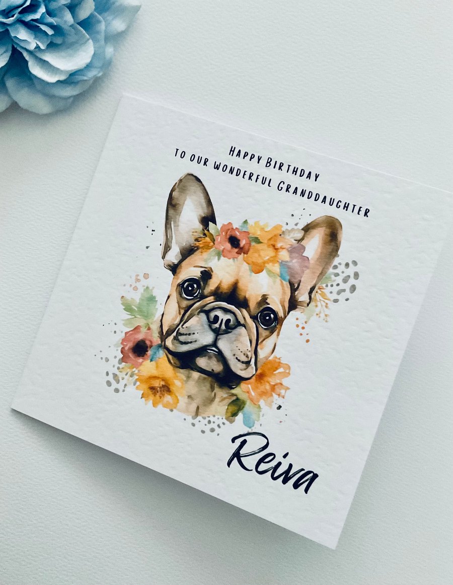 Personalised French Bulldog birthday card for Wife, Mum, Daughter, Grandaughter,