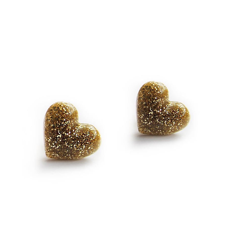 Gold Plated Gold Heart Resin Glitter Stud Earrings