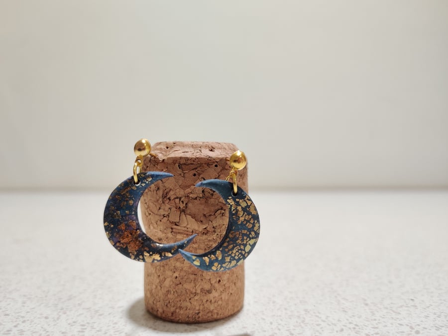 Starry night mini moon polymer clay earrings 
