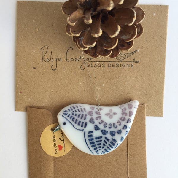 ombre classic blue and purple glass bird, hanging decoration