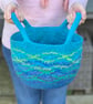 Large Blue Felt Basket with Cord Grab Handles - Image 3