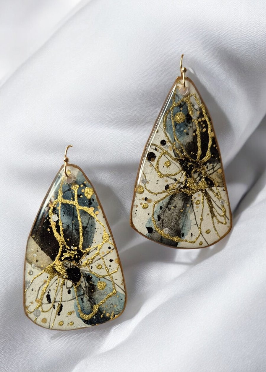 Statement Earrings, Large, Lightweight and Stylish, Black & White, 6x3.5cm