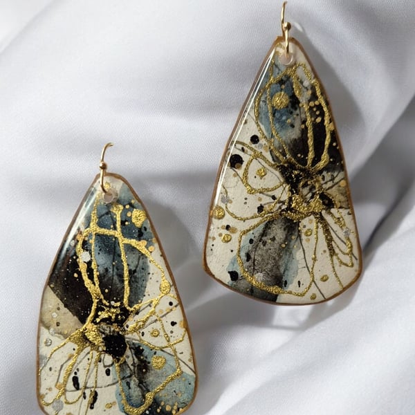 Statement Earrings, Large, Lightweight and Stylish, Black & White, 6x3.5cm