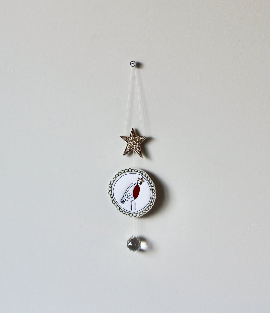 'A Robin with Stars and Glass Faceted Sphere' - Hanging Decoration