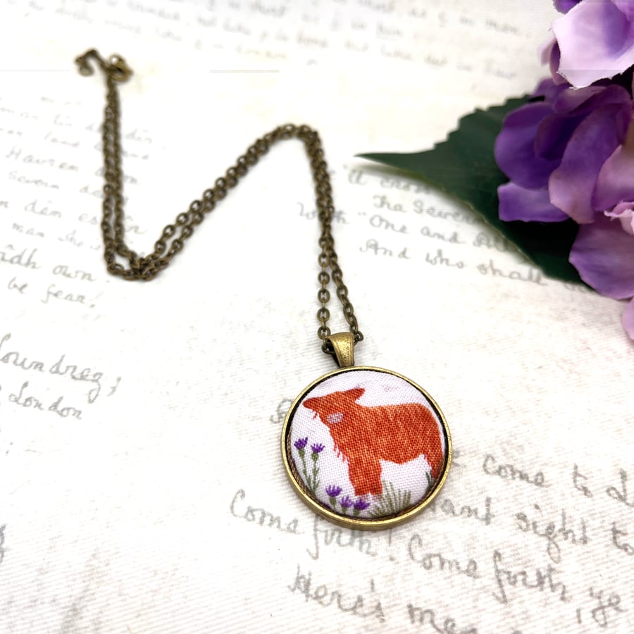 Highland cow fabric button small pendant Scottish animal lover