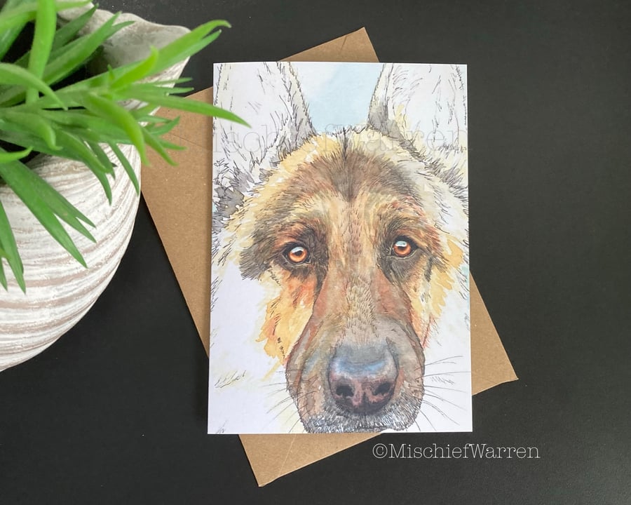 German Shepherd Art Card, Blank for Any Occasion