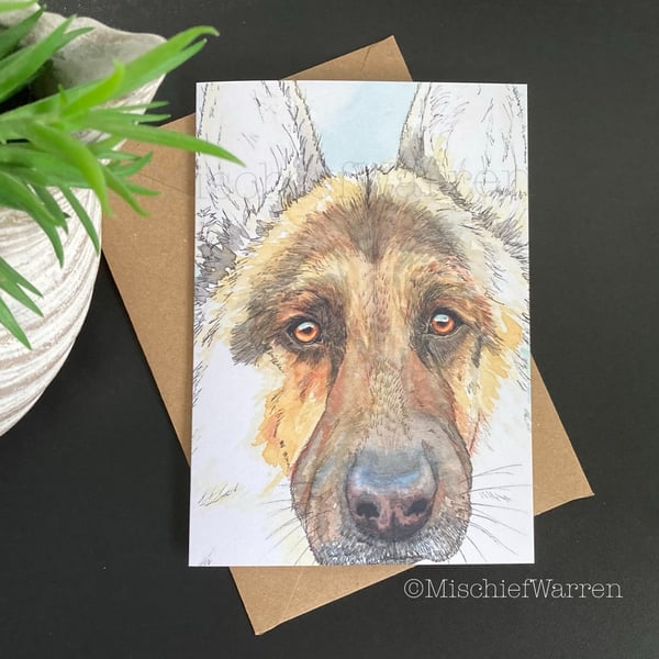 German Shepherd Art Card, Blank for Any Occasion