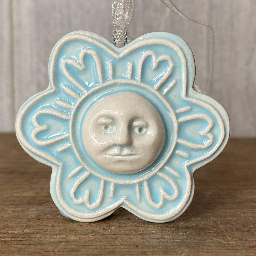 Moonflower pottery decoration pale blue