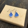 Cornflower blue sea glass & silver dangle earrings 