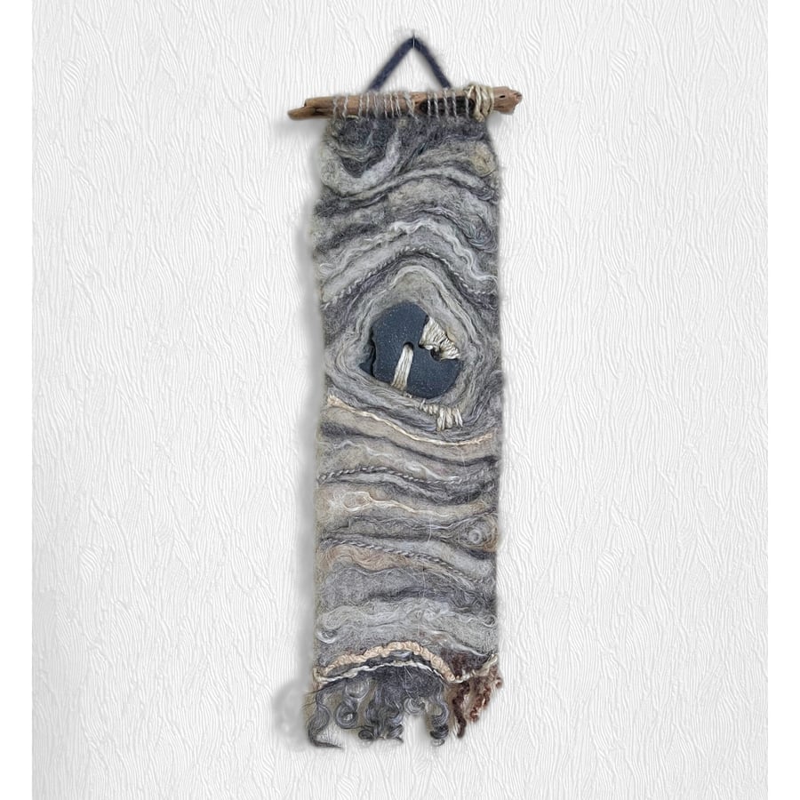 Art felt  wall hanging with a hagstone 2