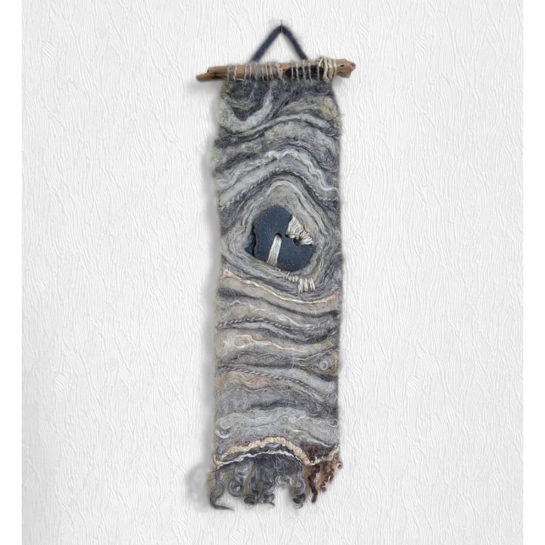 Art felt  wall hanging with a hagstone 2