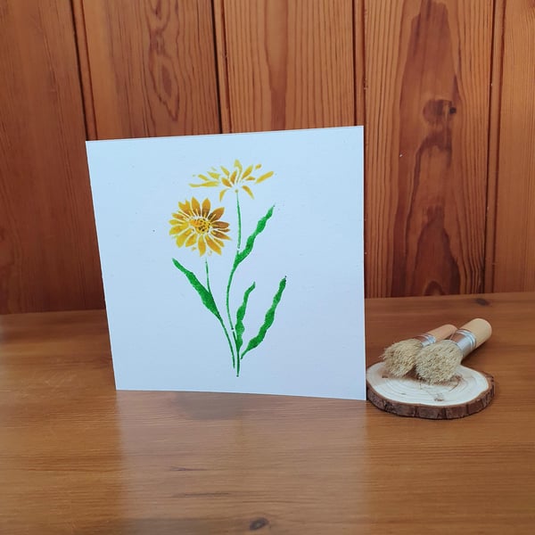 Stencilled Flower Greeting Card - Sunflower