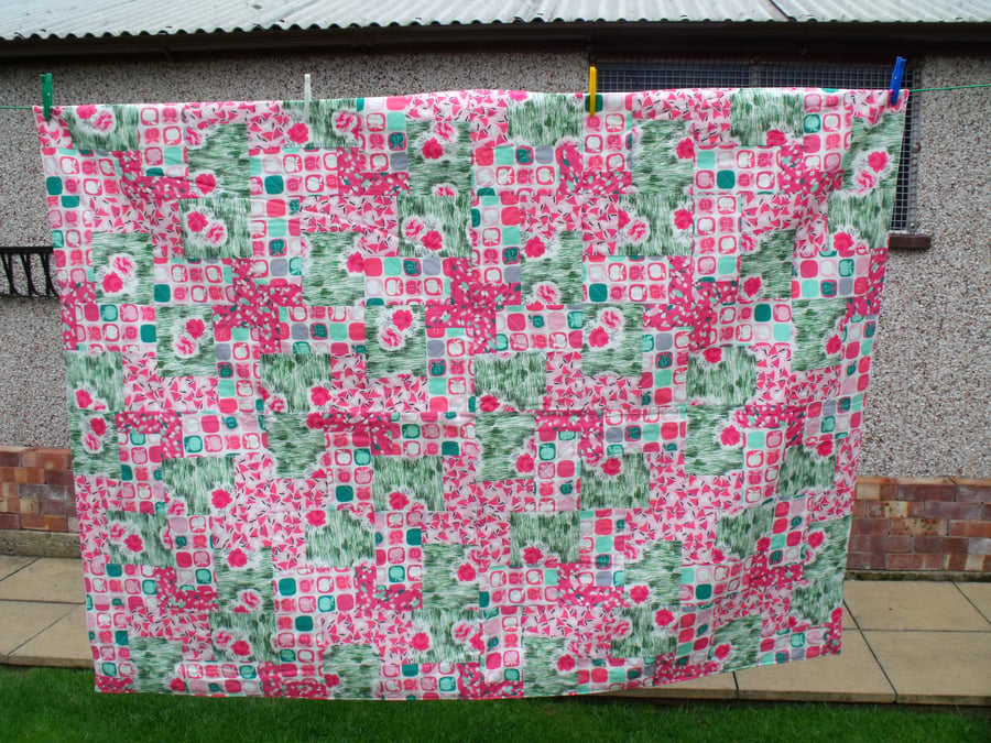 girls single bed quilt, pink and green duvet for teenager, john lewis fabric