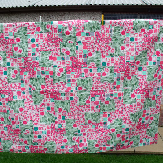 girls single bed quilt, pink and green duvet for teenager, john lewis fabric