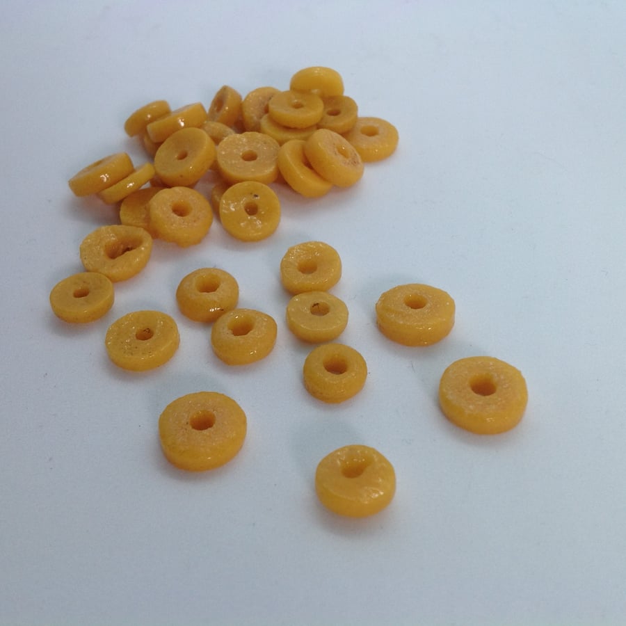 African recycled glass disc beads, golden yellow, 10mm
