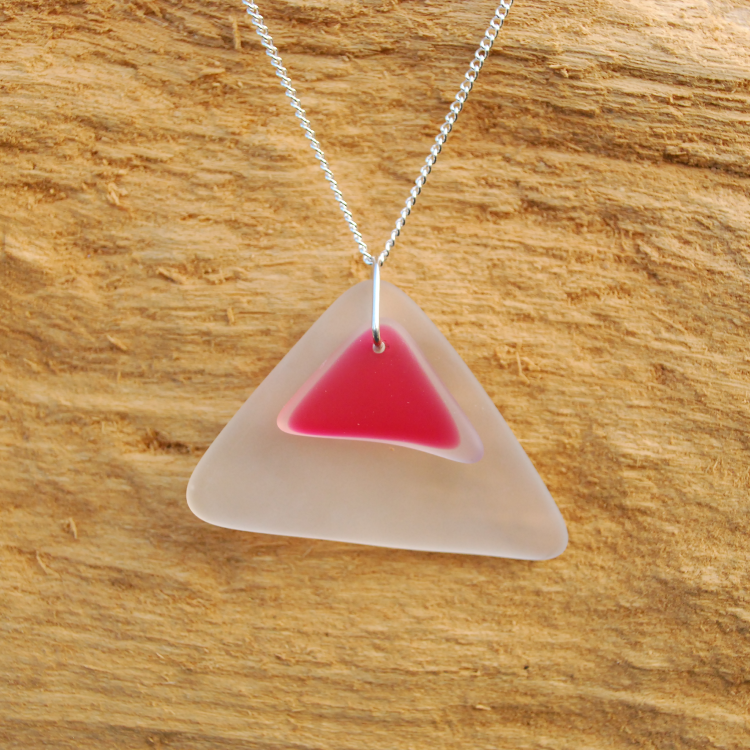 Red and white beach glass pendant