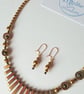 Gold Hematite Necklace & Earrings Gift Set Metallic Gold Plated Tapered - Image 4