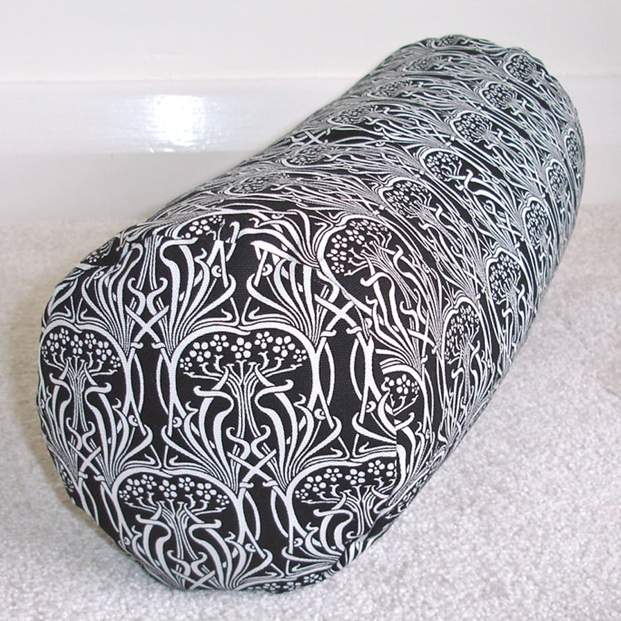 Art Nouveau Bolster Cushion Cover Black and White 18" x 8" Cylinder Neck Roll