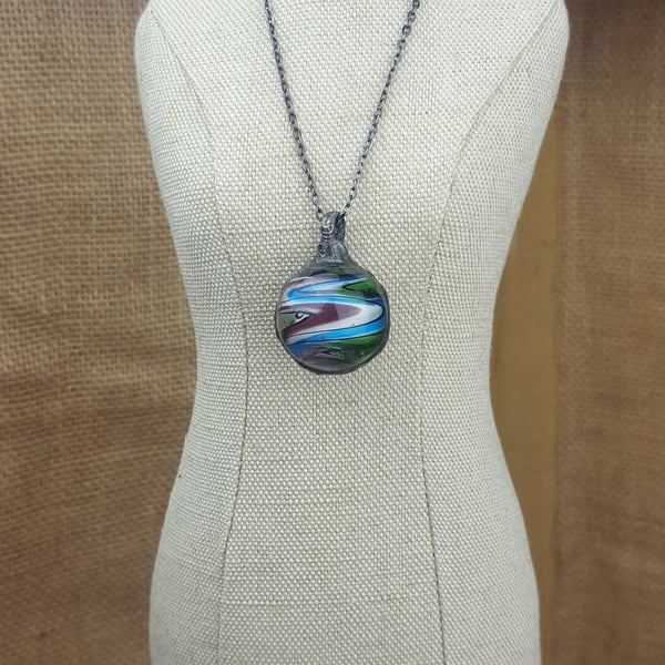 Green, Purple, Blue Sphere Pendant, handmade sphere, rustic jewelry, boho style,