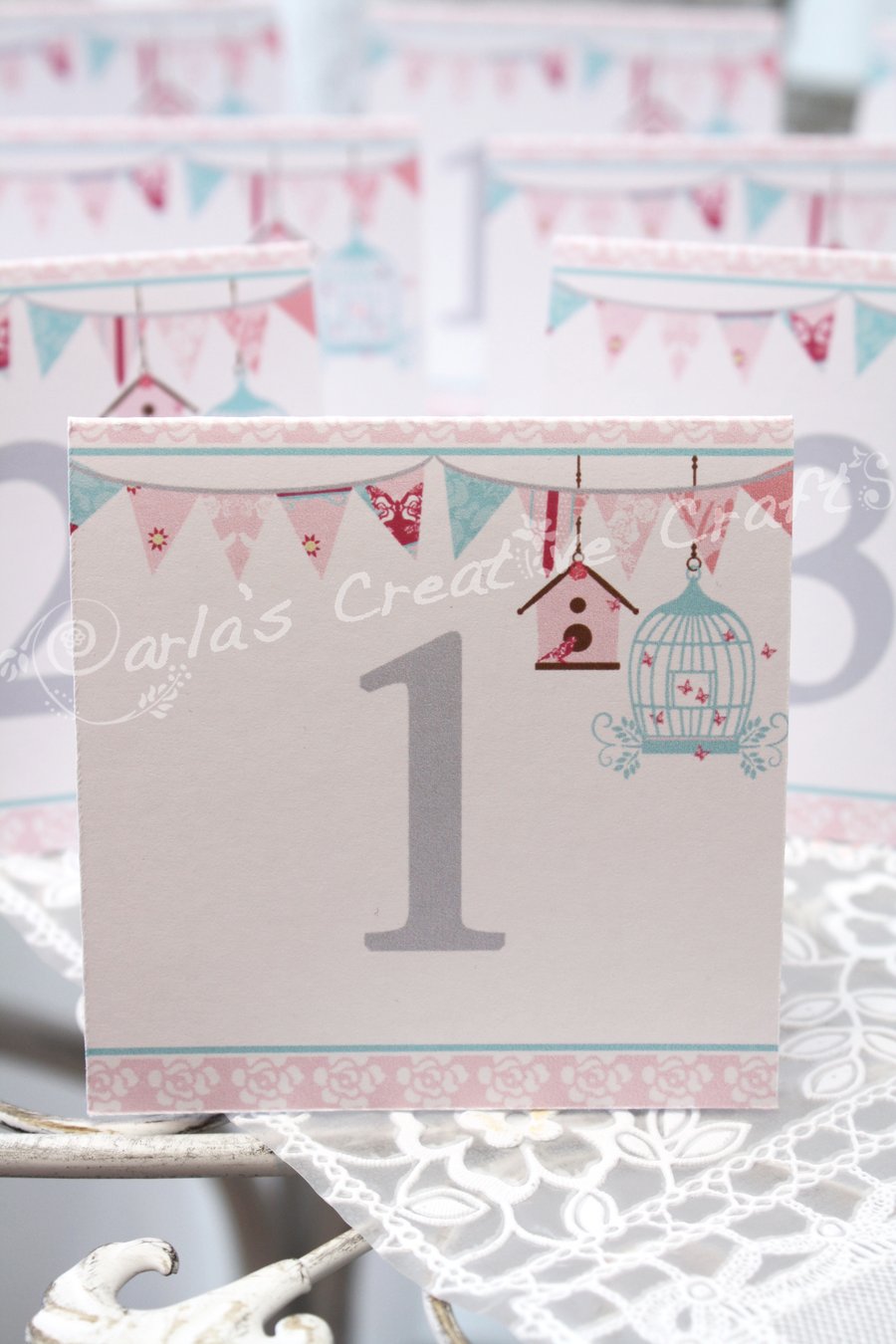 Vintage bird cage Double Sided Table Numbers 1- 12 