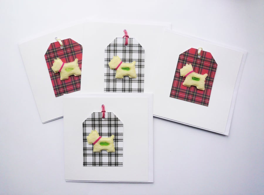4 Pack Tartan Westie Dog Sea Glass Greetings Note Cards Handmade