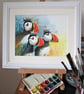 Atlantic Puffins original Watercolour Painting - Image 3