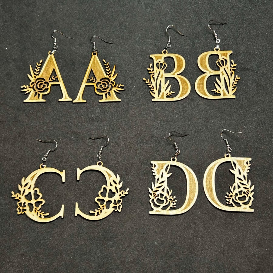 Initial Wooden Earrings