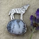 Wolf Tack Pin Brooch with Dendritic Opal