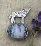 Wolf Tack Pin Brooch with Dendritic Opal