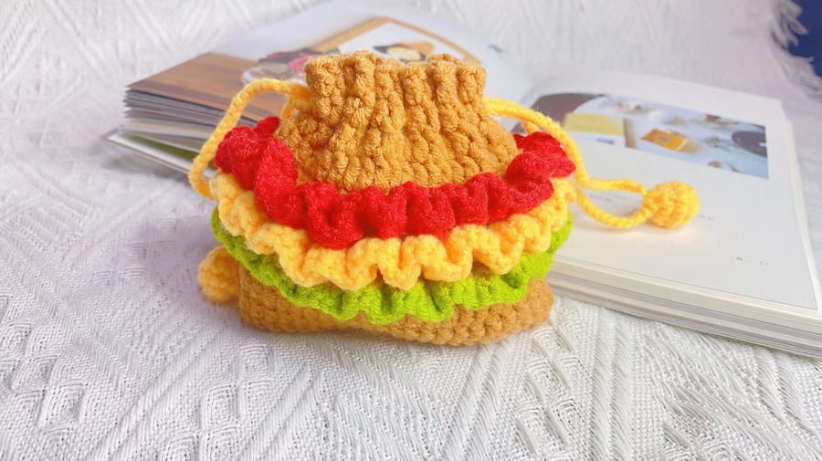 Crochet Hamburger Drawstring Bag