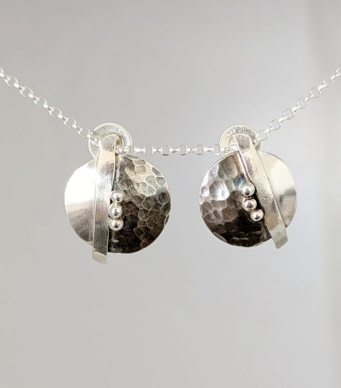 Handmade silver earrings - hammered and oxidised