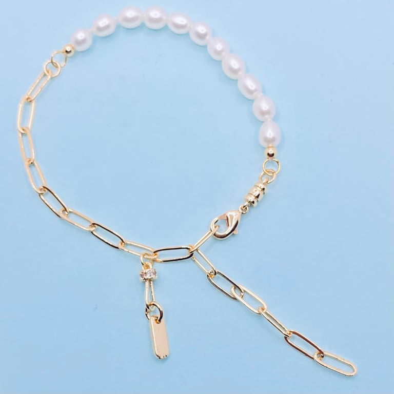 Freshwater Pearl and Gold Plated Chain Bracelet