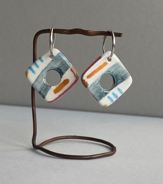 Earrings Handmade Ceramic with Sterling Silver Hoops