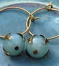 Amazonite Earrings Semi Precious Gems Bronzed Petals Hypoallergenic Brass Hoops  - Image 3