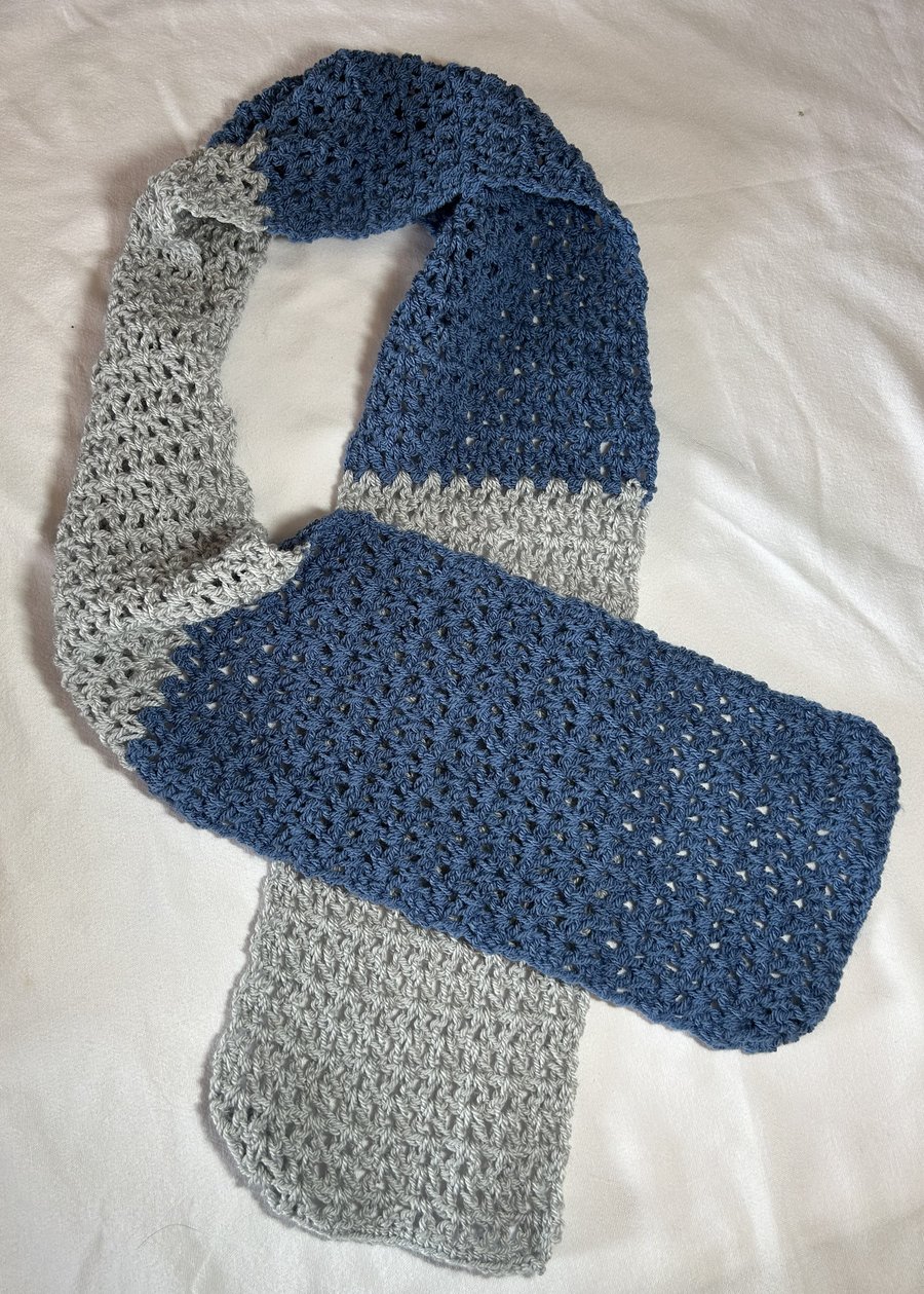 Blue and silver crochet scarf, handmade