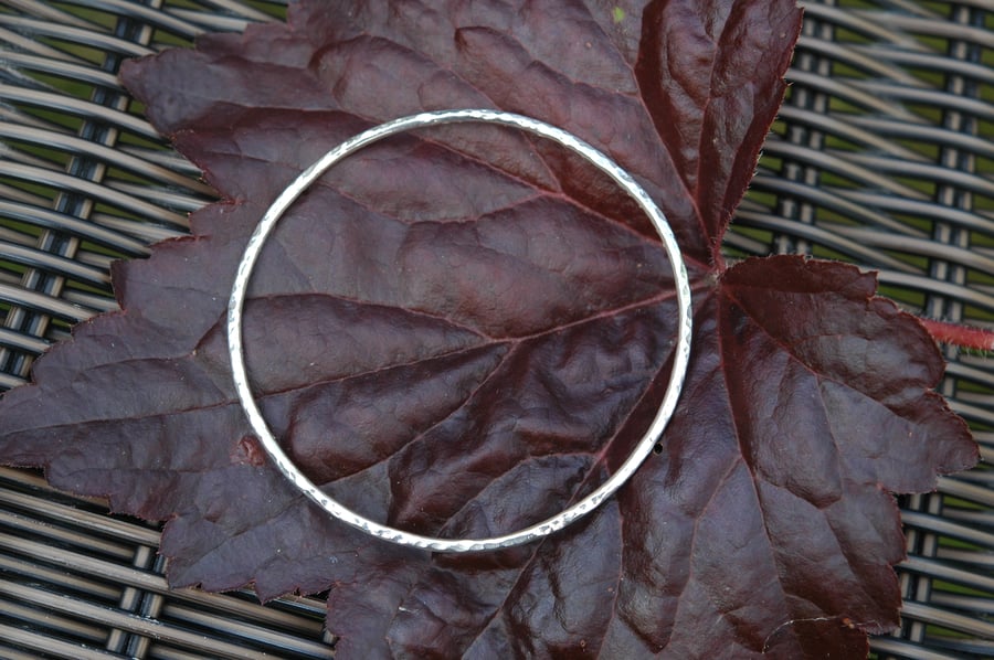 Slimline hammered stacking bangle in sterling silver, B35
