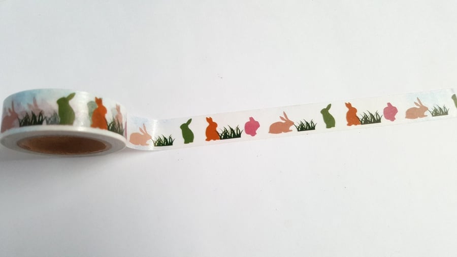 1 x 10m Roll Adhesive Craft Washi Tape - 15mm - Rabbits 