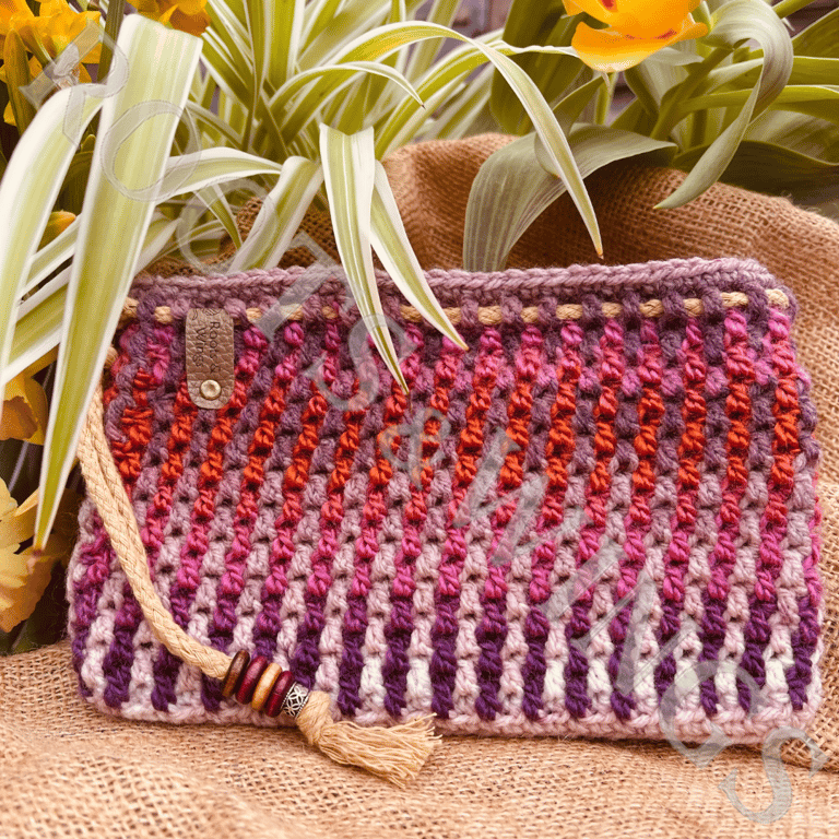 Blush Dusk 03-25 Handmade Crochet Clutch Bag One of a Kind Wristlet